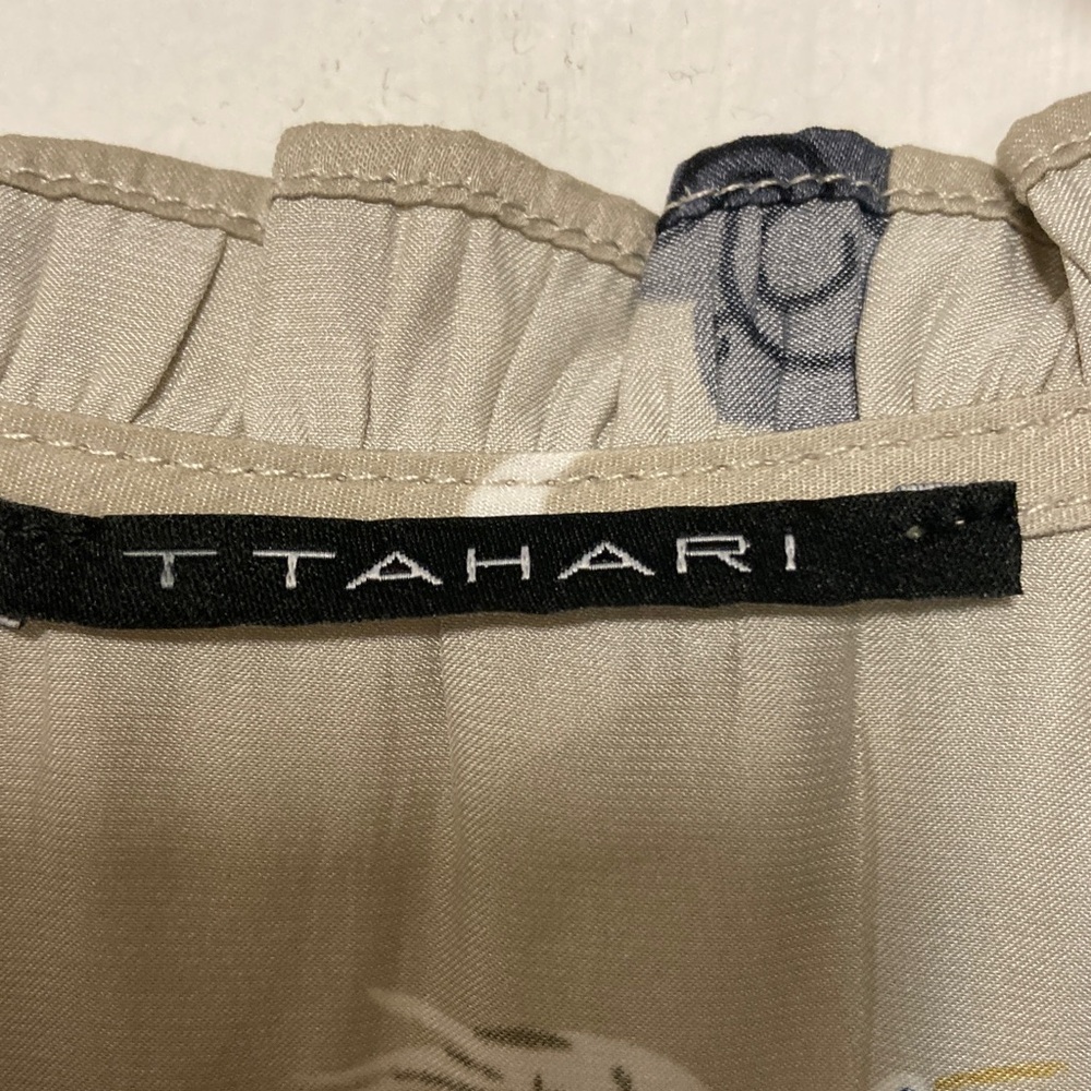 T Tahari Light Tan Blouse with Artistic Design - Picture 2 of 11